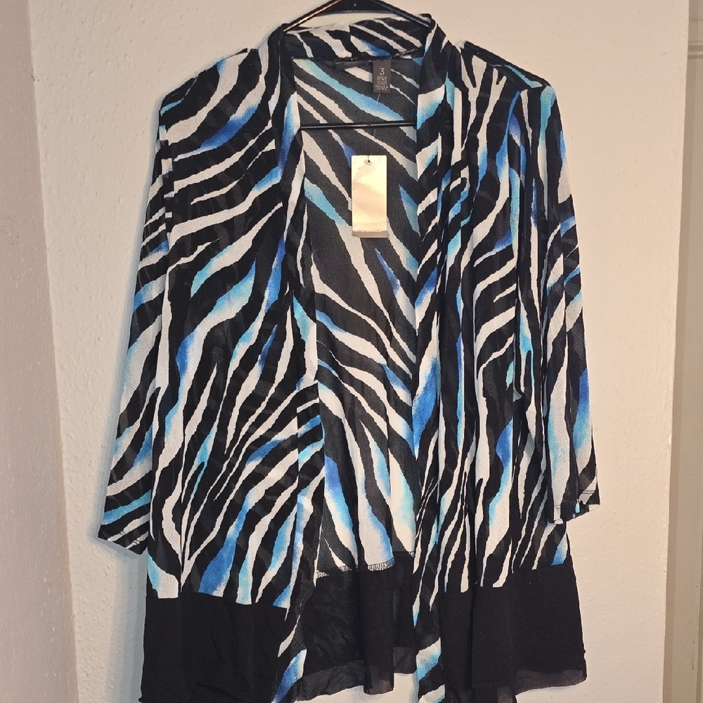 Chico’s Travelers Collection Zebra Print Open Front Cardigan Kimono Size 3 NWT